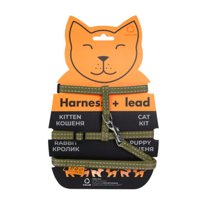 Шлея Dog Extreme з нейлону для котів з повідцем 10мм, 20-30см, 25-40см, довжина 110см, хакі 2