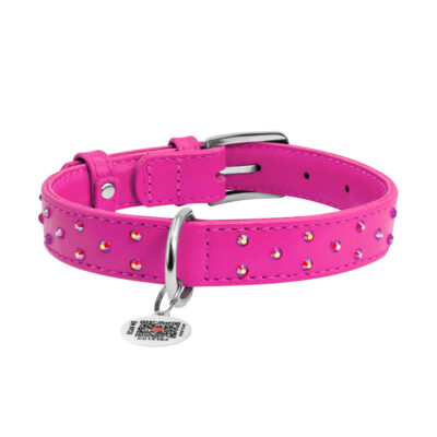 Нашийник шкіряний WAUDOG Glamour з QR паспортом, 25 мм Ш, 38-49 см Дов, рожевий 3