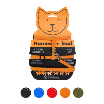 Шлея Dog Extreme з нейлону для котів з повідцем (ширина 10мм, А:20-30см, В:25-40см, довжина 110см)