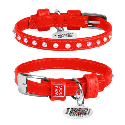 Нашийник шкіряний WAUDOG Glamour з QR паспортом для собак, червоний, 19-25 см, Ш 9 мм 2