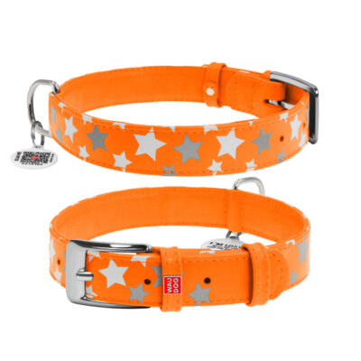 Нашийник WAUDOG Glamour шкіряний з QR паспортом, світловідбивний, L, обхват 38-49 см, ширина 25 мм, помаранчевий 2
