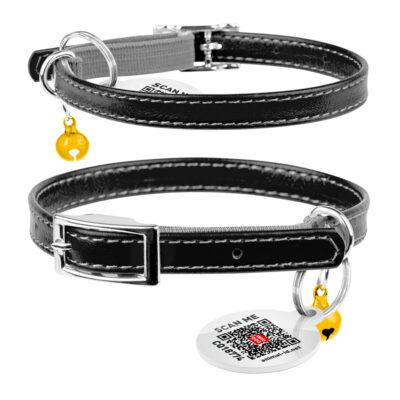 Нашийник для котів WAUCAT Glamour шкіряний, плоский, чорний, XXS, Ш 9 мм, Дов 17-20 см 2