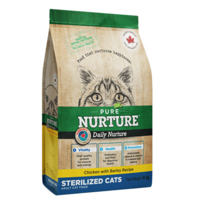 Сухий корм для дорослих стерилізованих котів Sterilized Pure Nurture, з куркою та ячменем, 8кг