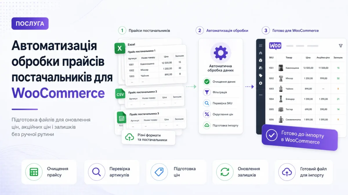 Автоматизація обробки прайсів постачальників для WooCommerce