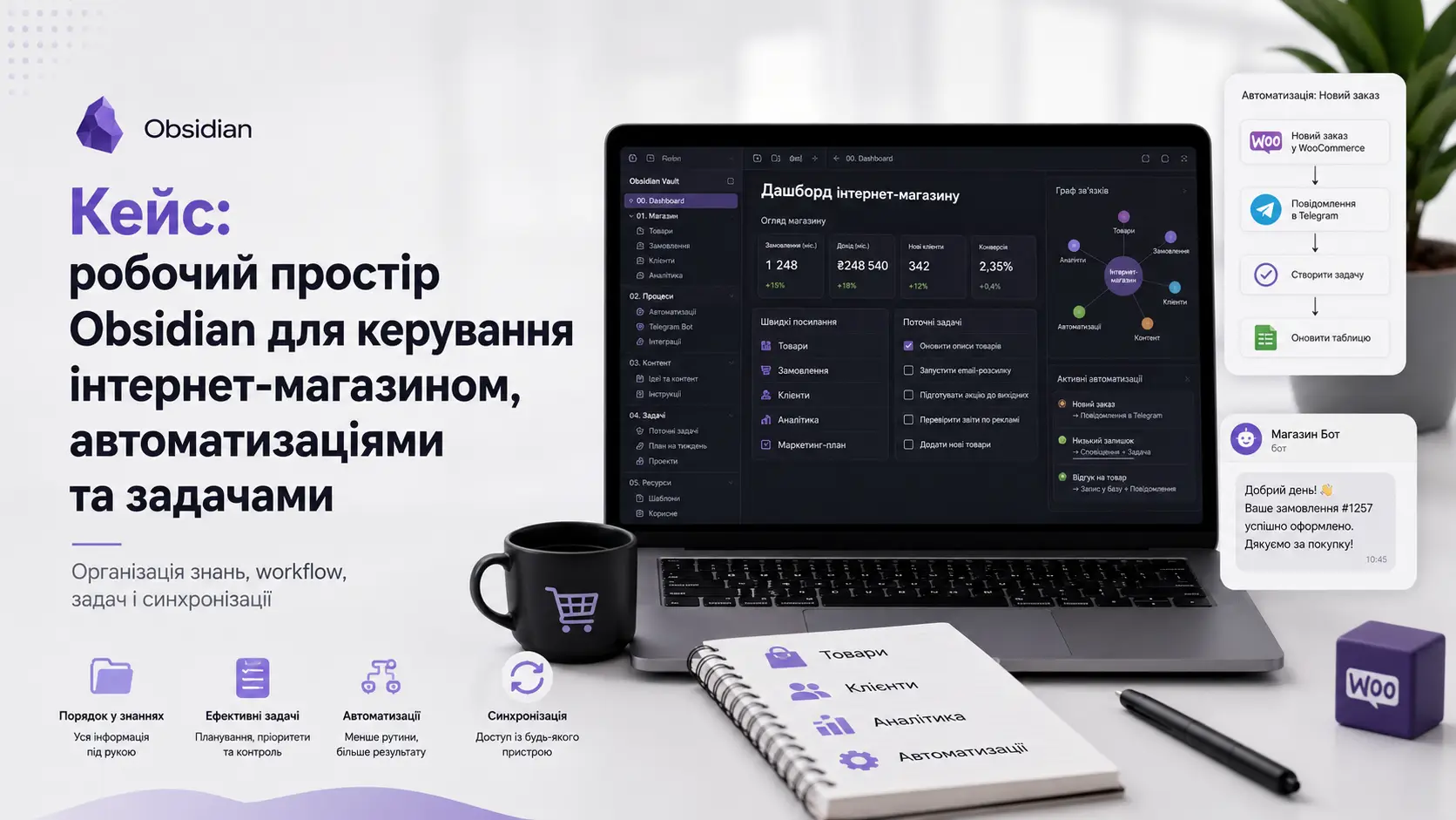 Кейс: робочий простір Obsidian для керування інтернет-магазином, автоматизаціями та задачами
