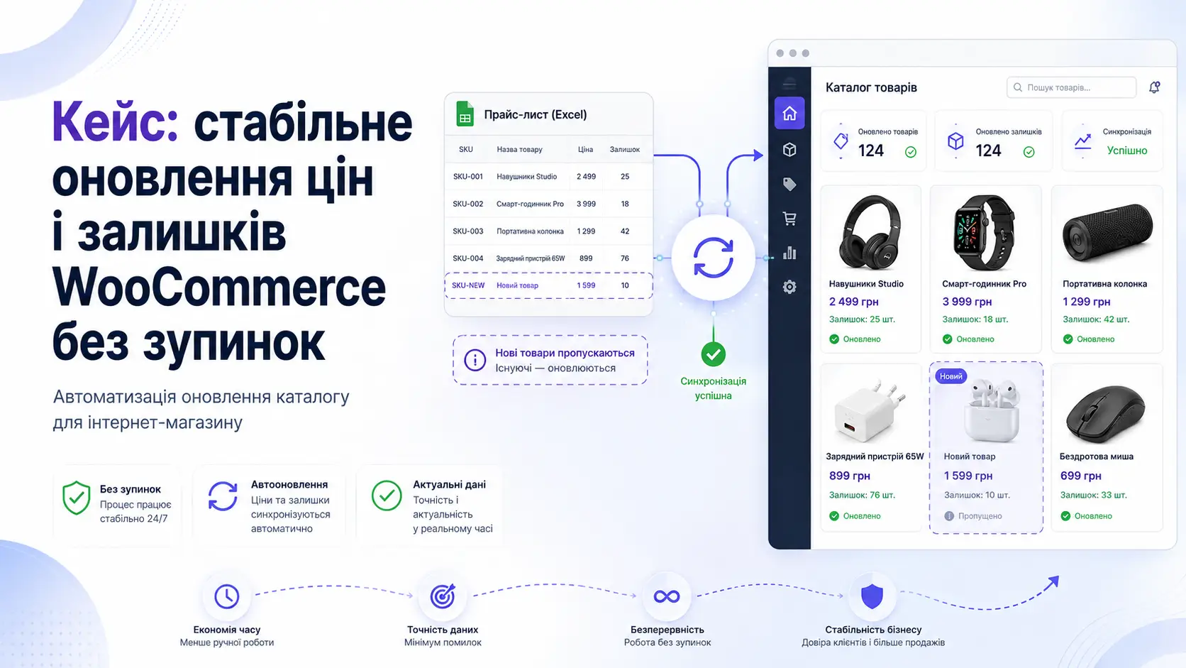 Кейс: стабільне оновлення цін і залишків WooCommerce без зупинок через нові товари