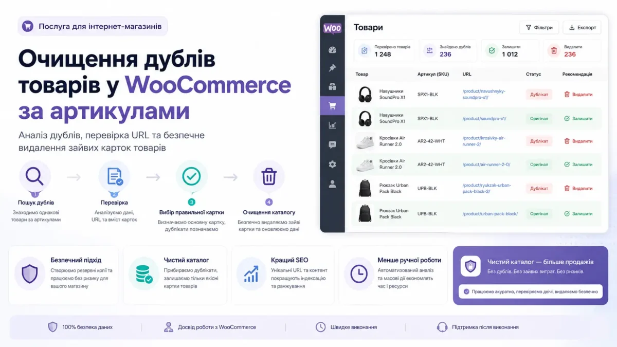 Очищення дублів товарів у WooCommerce за артикулами