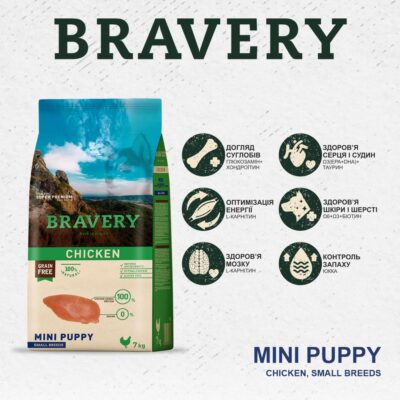 BRAVERY Chicken Mini Puppy сухий корм для цуценят дрібних порід, з куркою, 600 г — фото 2
