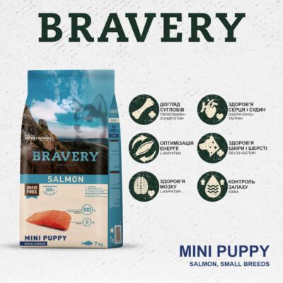 BRAVERY Salmon Mini Puppy сухий корм для цуценят дрібних порід, лосось, 600 г — фото 2