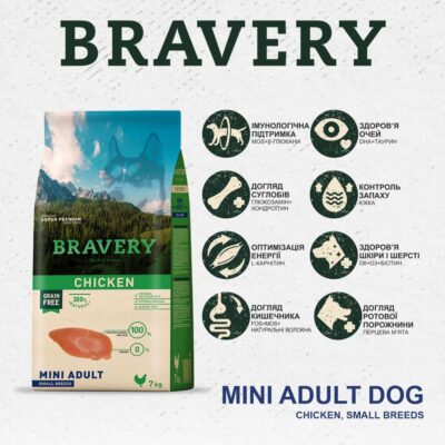 BRAVERY Chicken Mini Adult сухий корм для собак дрібних порід, 2 кг — фото 2