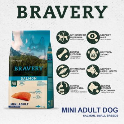 BRAVERY Salmon Mini Adult сухий корм для собак дрібних порід, 2 кг — фото 2