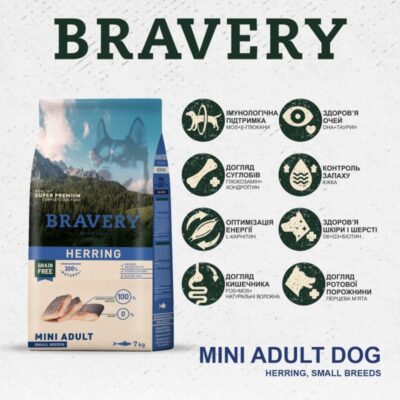 BRAVERY Herring Mini Adult сухий корм для собак дрібних порід, оселедець, 2 кг — фото 2