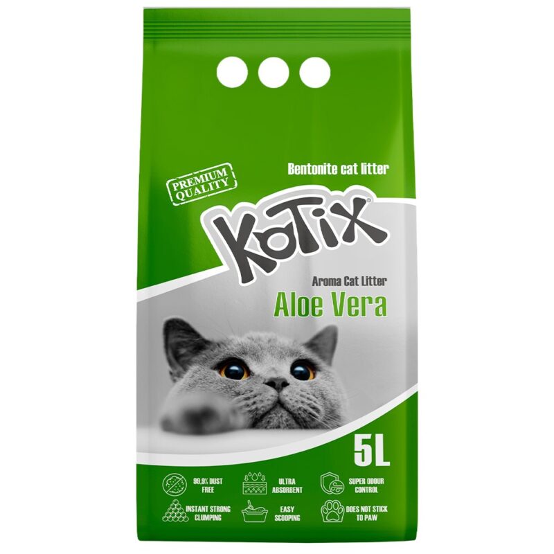 Бентонітовий наповнювач KOTIX Aloe Vera, зелені гранули, 5л