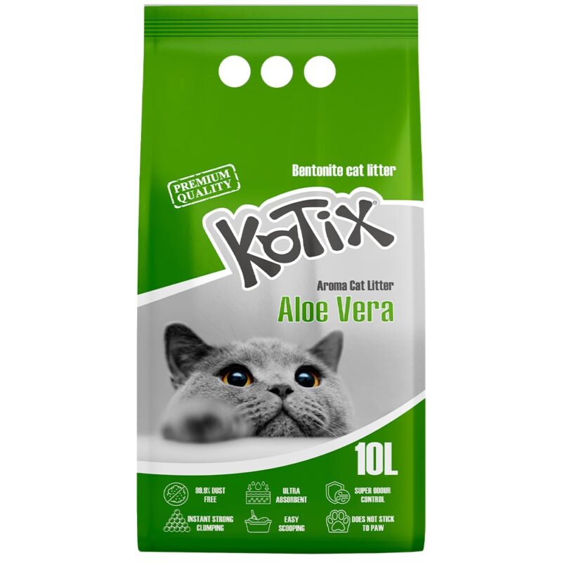 Бентонітовий наповнювач KOTIX Aloe Vera, зелені гранули, 10 л