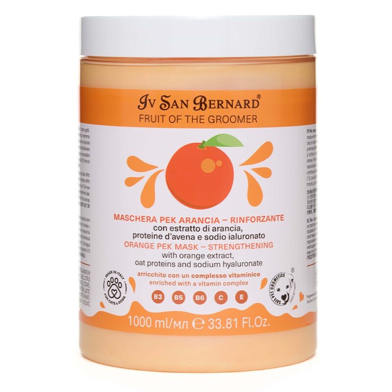 Маска Iv San Bernard Frutta Orange зміцнююча, для всіх типів шерсті собак і котів, з екстрактом апельсина та протеїнами вівса, 1л ( 12 шт/уп)