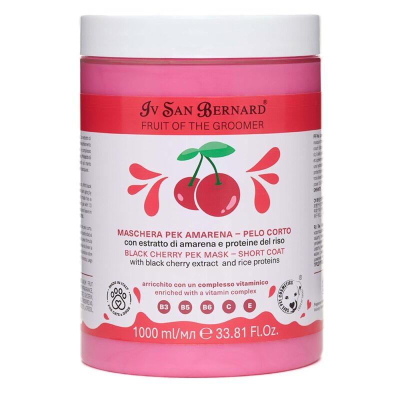 Маска Iv San Bernard Frutta Black Cherry для короткої шерсті для котів і собак, з екстрактом вишні та рисовими протеїнами, 1л (12 шт/уп)