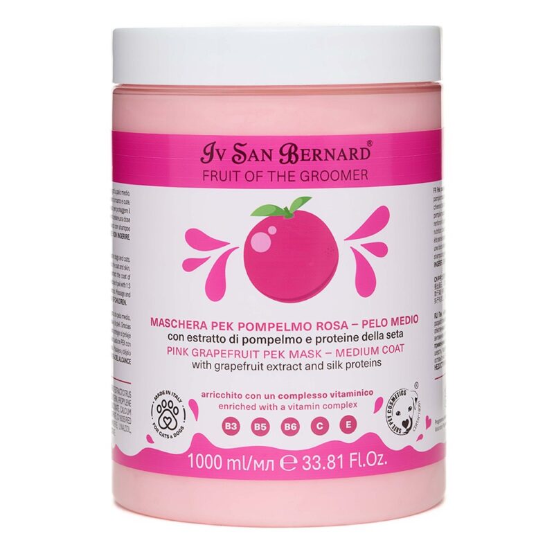Маска Iv San Bernard Frutta Pink Grapefruit для середньої шерсті для котів і собак, з екстрактом грейпфрута та протеїнами шовку, 1л (12 шт/уп)