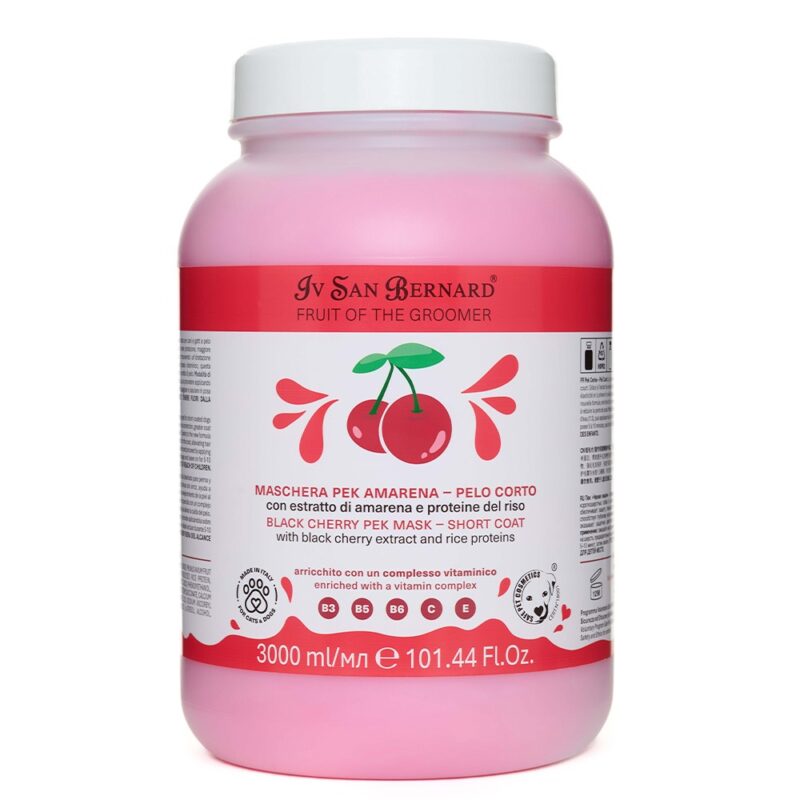 Маска Iv San Bernard Frutta Black Cherry для короткої шерсті для котів і собак, з екстрактом вишні та рисовими протеїнами, 3л (2 шт/уп)