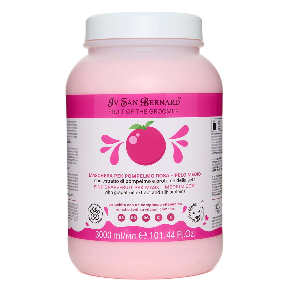 Маска Iv San Bernard Frutta Pink Grapefruit для середньої шерсті для котів і собак, з екстрактом грейпфрута та протеїнами шовку, 3л (2 шт/уп) Маска Iv San Bernard Frutta Pink Grapefruit для середньої шерсті для котів і собак, з екстрактом грейпфрута та протеїнами шовку, 3л (2 шт/уп)