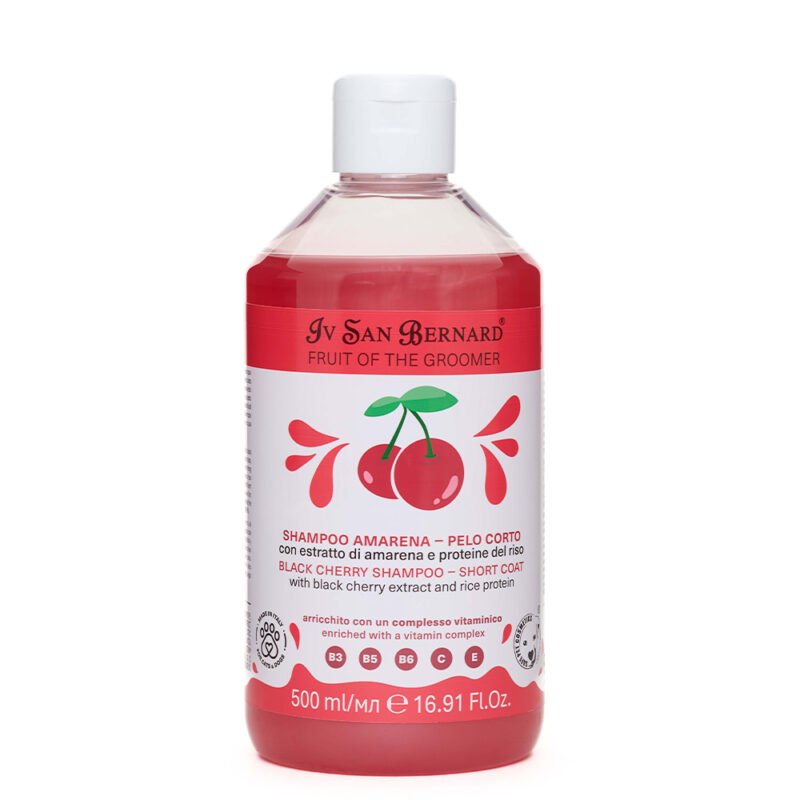 Шампунь Iv San Bernard Frutta Black Cherry для короткої шерсті для кот. і соб. з екстрактом чорної вишні та рисовими протеїнами, 500мл (12шт в уп.)
