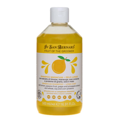 Шампунь Iv San Bernard Frutta Maracuja для довгої шерсті для котів і собак, з екстрактами маракуї, винограду та ананаса, 500мл (12 шт/уп)