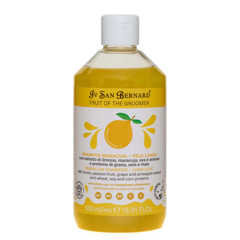 Шампунь Iv San Bernard Frutta Maracuja для довгої шерсті для котів і собак, з екстрактами маракуї, винограду та ананаса, 500мл (12 шт/уп)