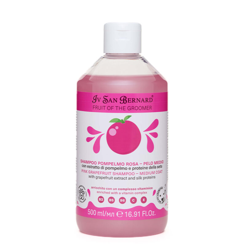 Шампунь Iv San Bernard Frutta Pink Grapefruit для серед. шерсті для кот. і соб. з екстрактом рожевого грейпфрута та протеїнами шовку, 500мл (12 ш/уп)