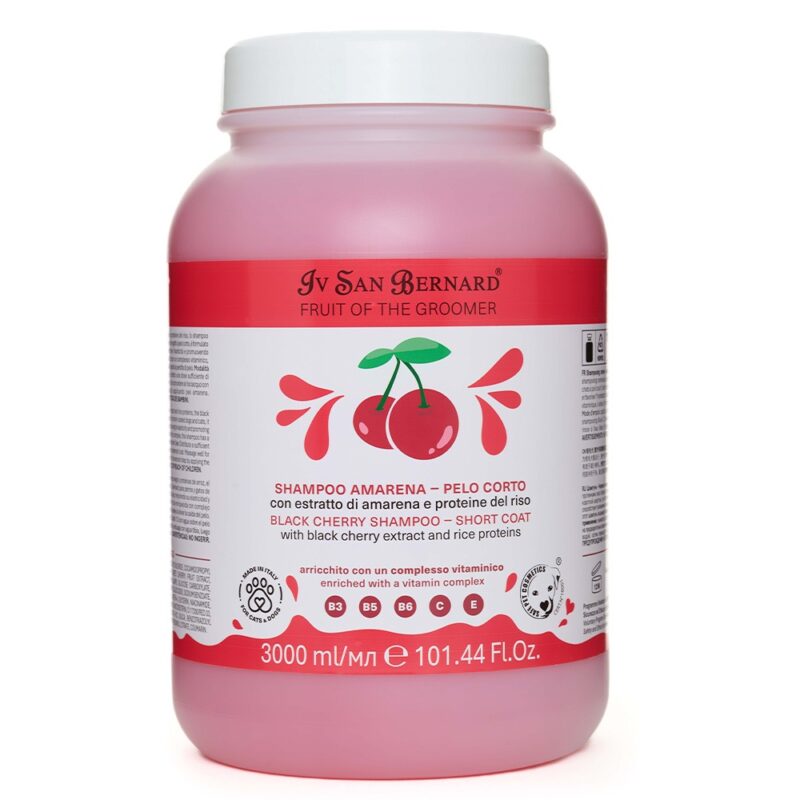 Шампунь Iv San Bernard Frutta Black Cherry для короткої шерсті для котів і собак, з екстрактом чорної вишні та рисовими протеїнами, 3л (2шт в уп.)