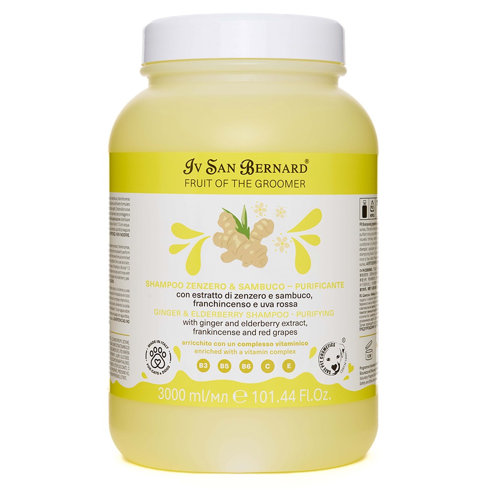 Шампунь Iv San Bernard Frutta Ginger and Elderberry дезінфікуючий для котів і собак, з бузиною та імбирем, 3л (2 шт/уп) Шампунь Iv San Bernard Frutta Ginger and Elderberry дезінфікуючий для котів і собак, з бузиною та імбирем, 3л (2 шт/уп)