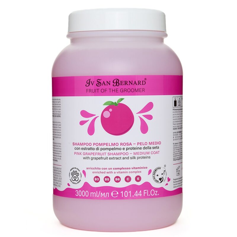 Шампунь Iv San Bernard Frutta Pink Grapefruit для середньої шерсті для кот. і соб. з екстрактом рожевого грейпфрута та протеїнами шовку, 3л (2 шт/уп)