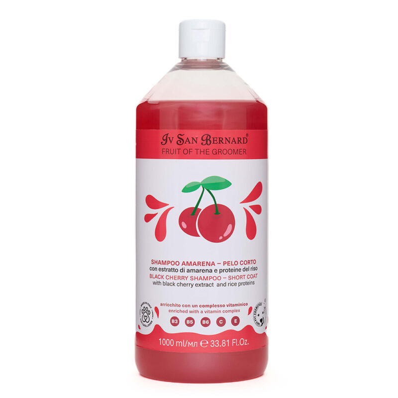 Шампунь Iv San Bernard Frutta Black Cherry для короткої шерсті для котів і собак, з екстрактом чорної вишні та рисовими протеїнами, 1л (12 шт в уп.)
