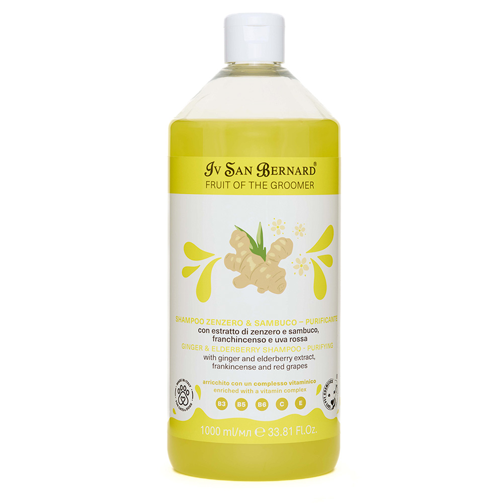 Шампунь Iv San Bernard Frutta Ginger and Elderberry дезінфікуючий для котів і собак, з бузиною та імбирем, 1л (12 шт/уп) Шампунь Iv San Bernard Frutta Ginger and Elderberry дезінфікуючий для котів і собак, з бузиною та імбирем, 1л (12 шт/уп)