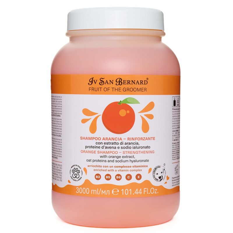 Шампунь Iv San Bernard Frutta Orange для девіталізованої шерсті, що випадає, для котів і собак, з екстрактом апельсина, протеїнами вівса, 3л (2 шт/уп)