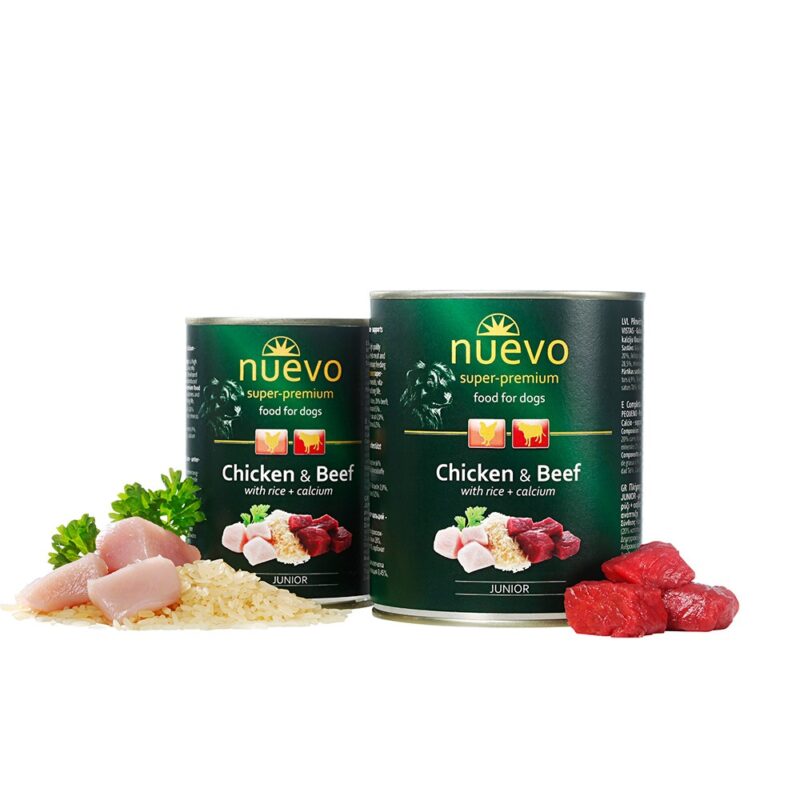 Корм конс. NUEVO JUNIOR з куркою, яловичиною та рисом + кальцій, для цуценят, 400г