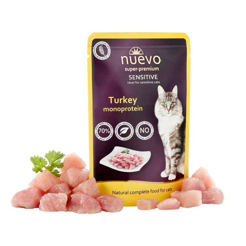 Пауч NUEVO SENSITIVE для чутливих котів, з монопротеїном індички, 85 г