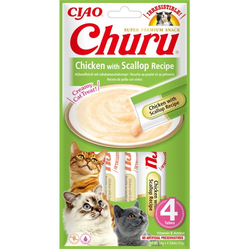 Ласощі INABA "Churu" для котів, курка/гребінець, 4x14 г