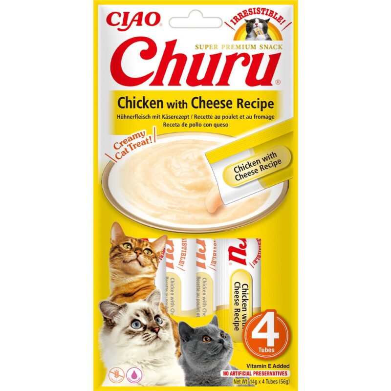 Ласощі INABA "Churu" для котів, курка з сиром, 4x14 г