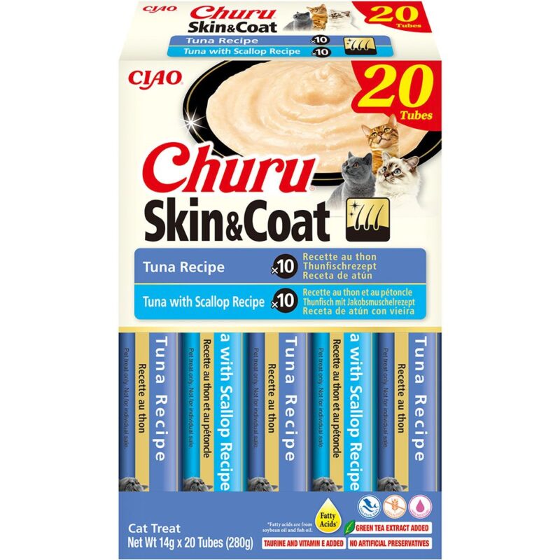 Ласощі INABA Churu Skin&Coat для котів, стіки, тунець/гребінець, 14 г*20