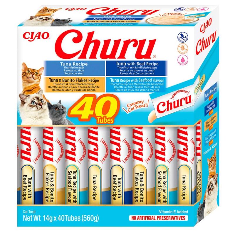 Ласощі INABA Churu для котів, мус у стіках, Різновиди тунця 14 г*40