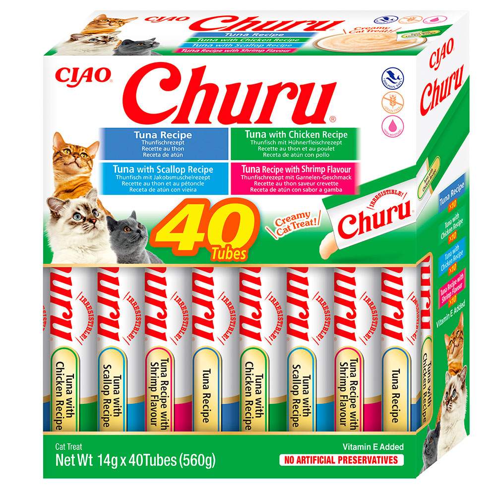 Ласощі INABA Churu для котів, вершковий мус у стіках, 14 г*40 Ласощі INABA Churu для котів, вершковий мус у стіках, 14 г*40