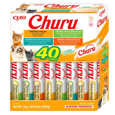 Ласощі INABA Churu для котів, вершковий мус у стіках, Різновиди курки 14 г*40
