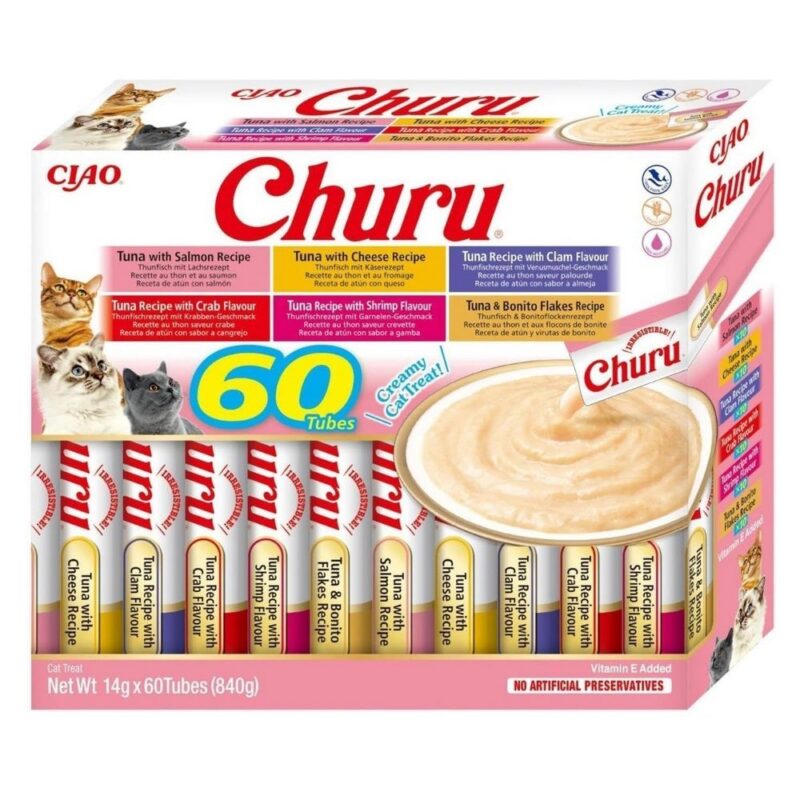 Ласощі INABA Churu для котів, вершковий мус у стіках, різновиди тунця, 14 г