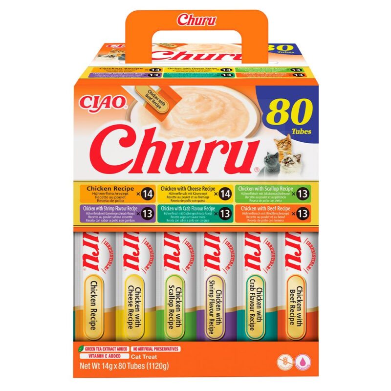 Ласощі INABA Churu для котів, вершковий мус у стіках, курка, 14 г*80
