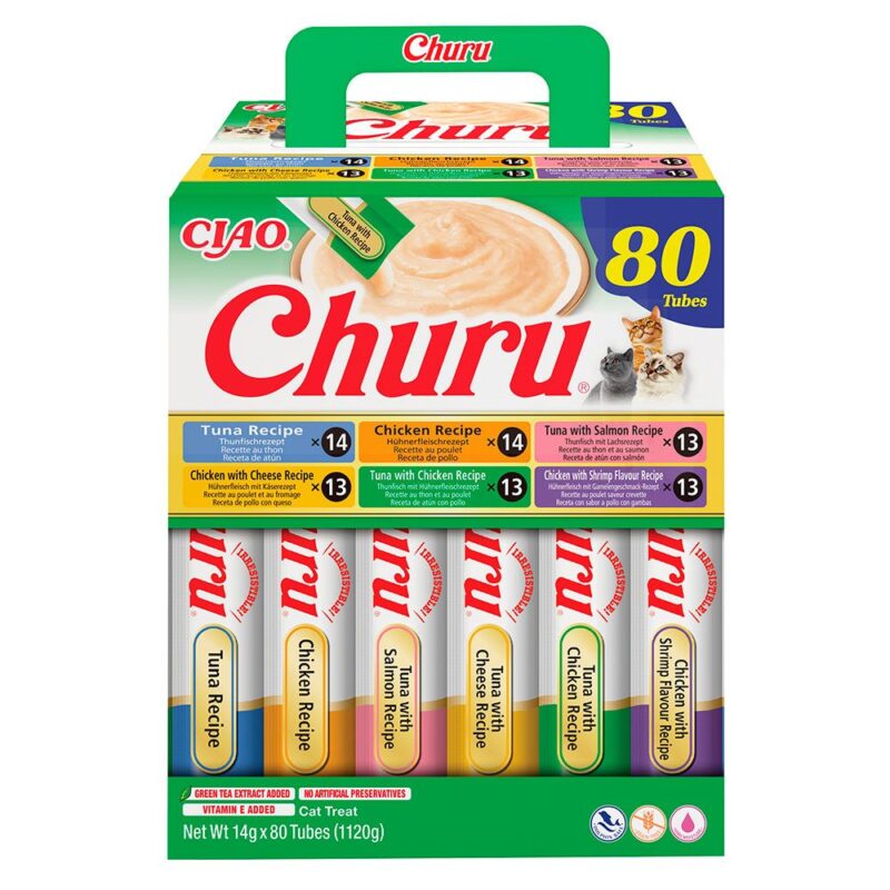 Ласощі INABA Churu для котів, вершковий мус у стіках, курка/тунець, 14 г*80
