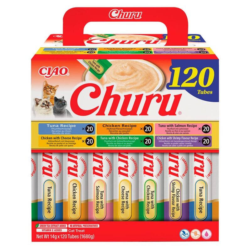 Ласощі INABA Churu для котів, вершковий мус у стіках, курка/тунець, 14 г*120