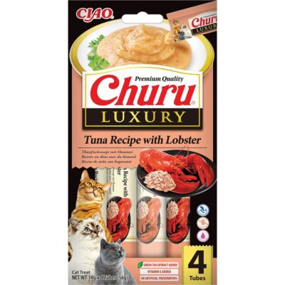 Ласощі INABA Churu LUXURY для котів, вершковий мус у стіках, тунець/омар, 4×14 г
