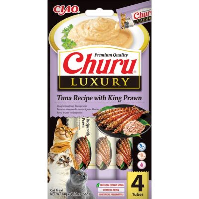 Ласощі INABA Churu LUXURY для котів, мус у стіках, тунець/креветка, 4×14 г