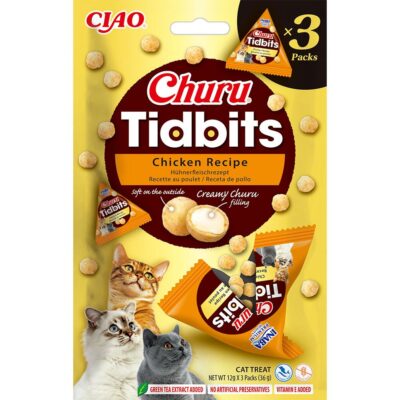Ласощі INABA Churu Tidbits для котів, запечені кульки з куркою, 3*12 г