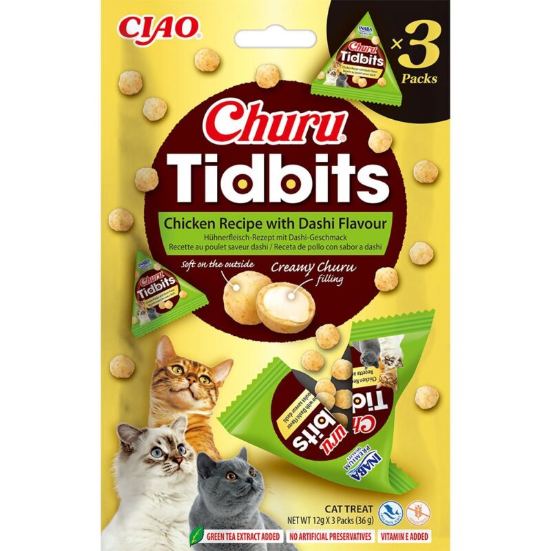 Ласощі INABA Churu Tidbits для котів, курка та даши, 3×12 г