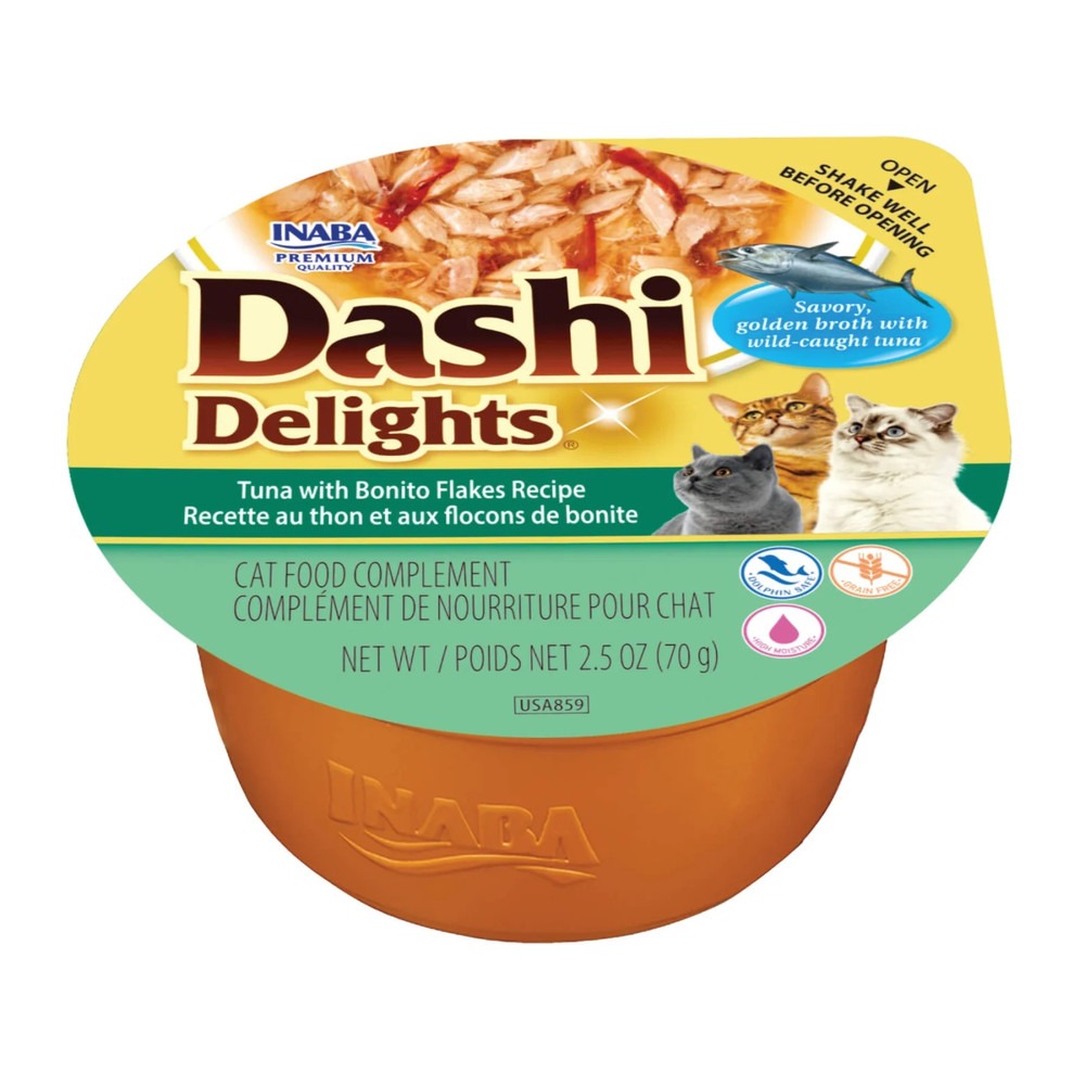 Ласощі INABA DASHI Delights для котів, тунець із пластівцями боніто, 70 г Ласощі INABA DASHI Delights для котів, тунець із пластівцями боніто, 70 г